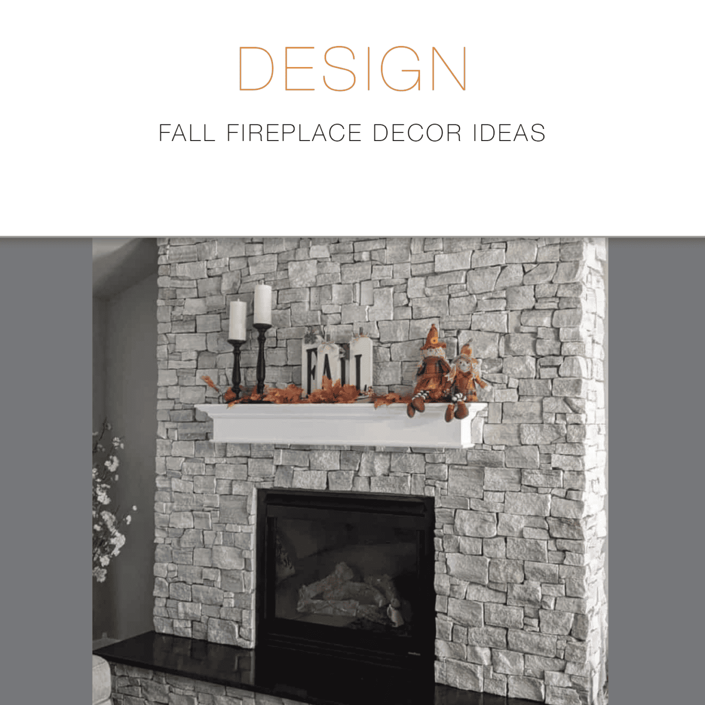 stone fireplace with fall decorations