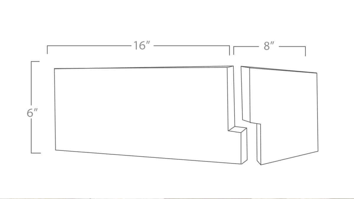 line drawing of natural stone veneer corner with dimensions