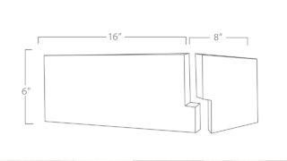 line drawing of natural stone veneer corner with dimensions