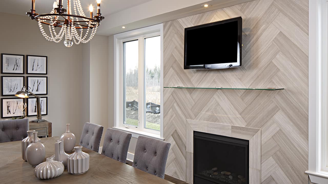 Plank 6x24 White Birch Planks Herringbone fireplace