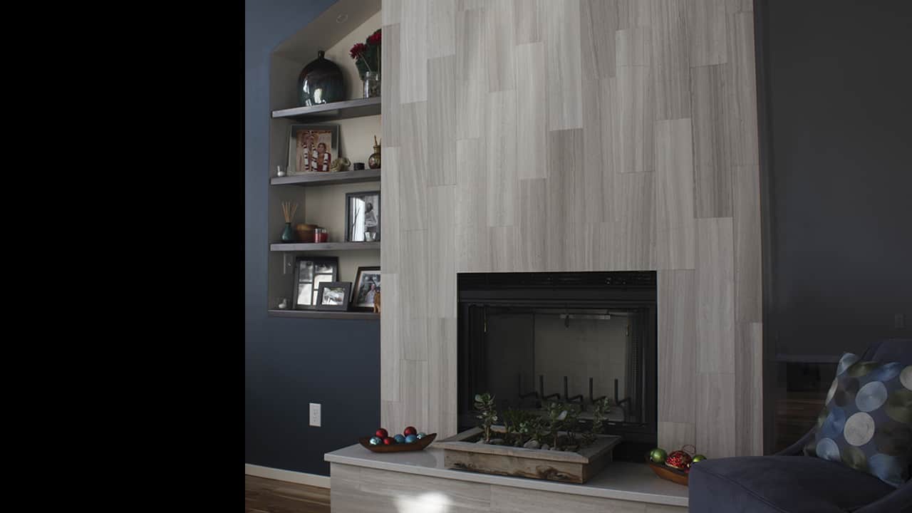 Plank White Birch 6x24 fireplace