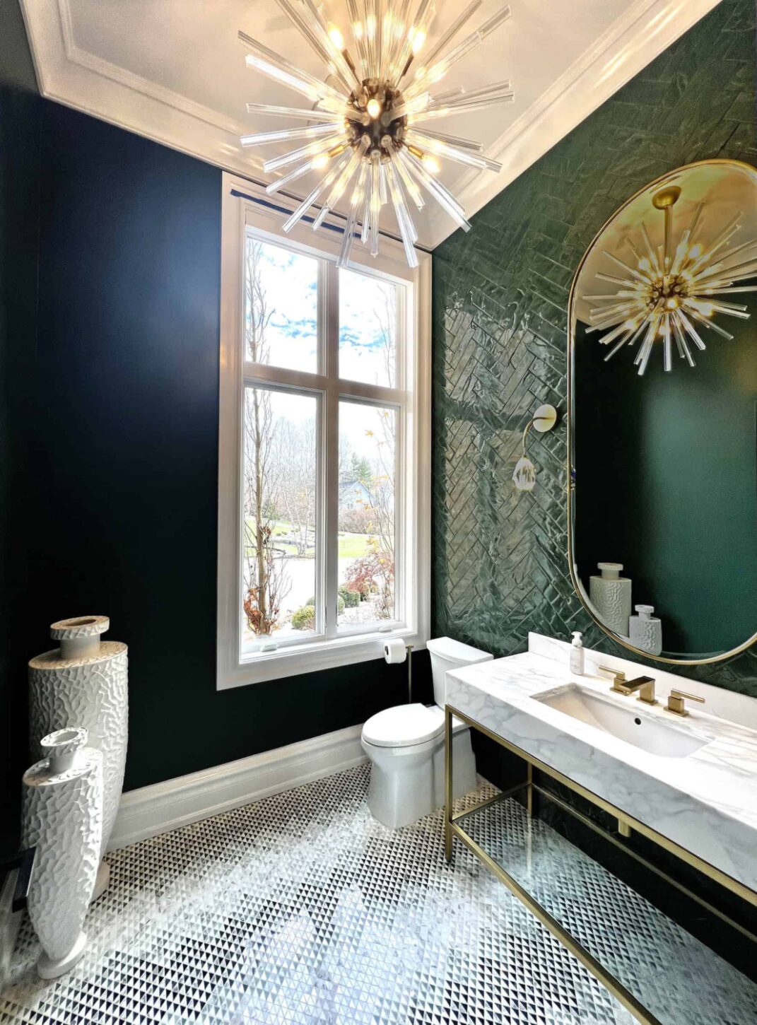 Bold Powder Room Design Featuring Realstone’s Tempered Jade Accent Wall