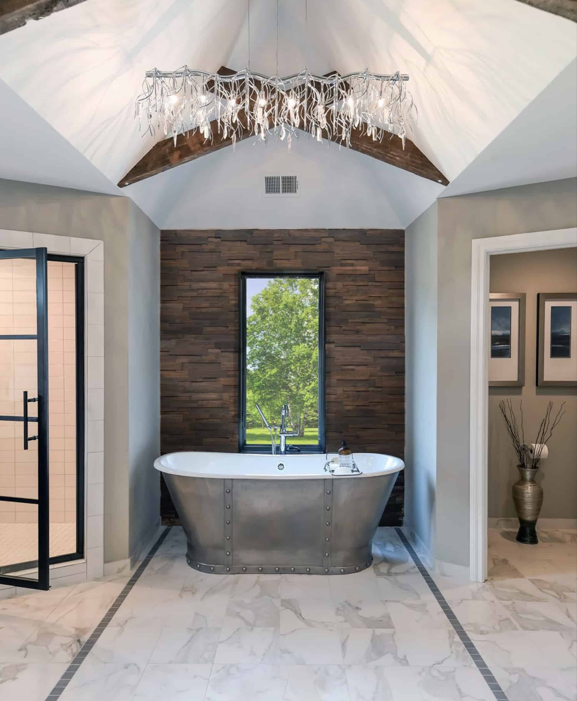 Reclaimed Wood Dark Panels Bathroom Restroom Washroom - Realstone Systems