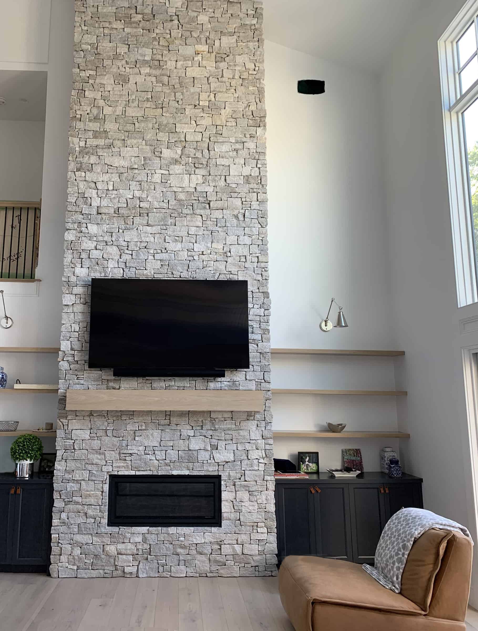 Modern Stone Veneer Fireplace