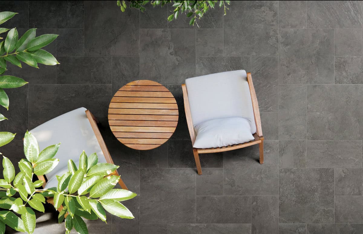 Bluestone porcelain pavers on a patio