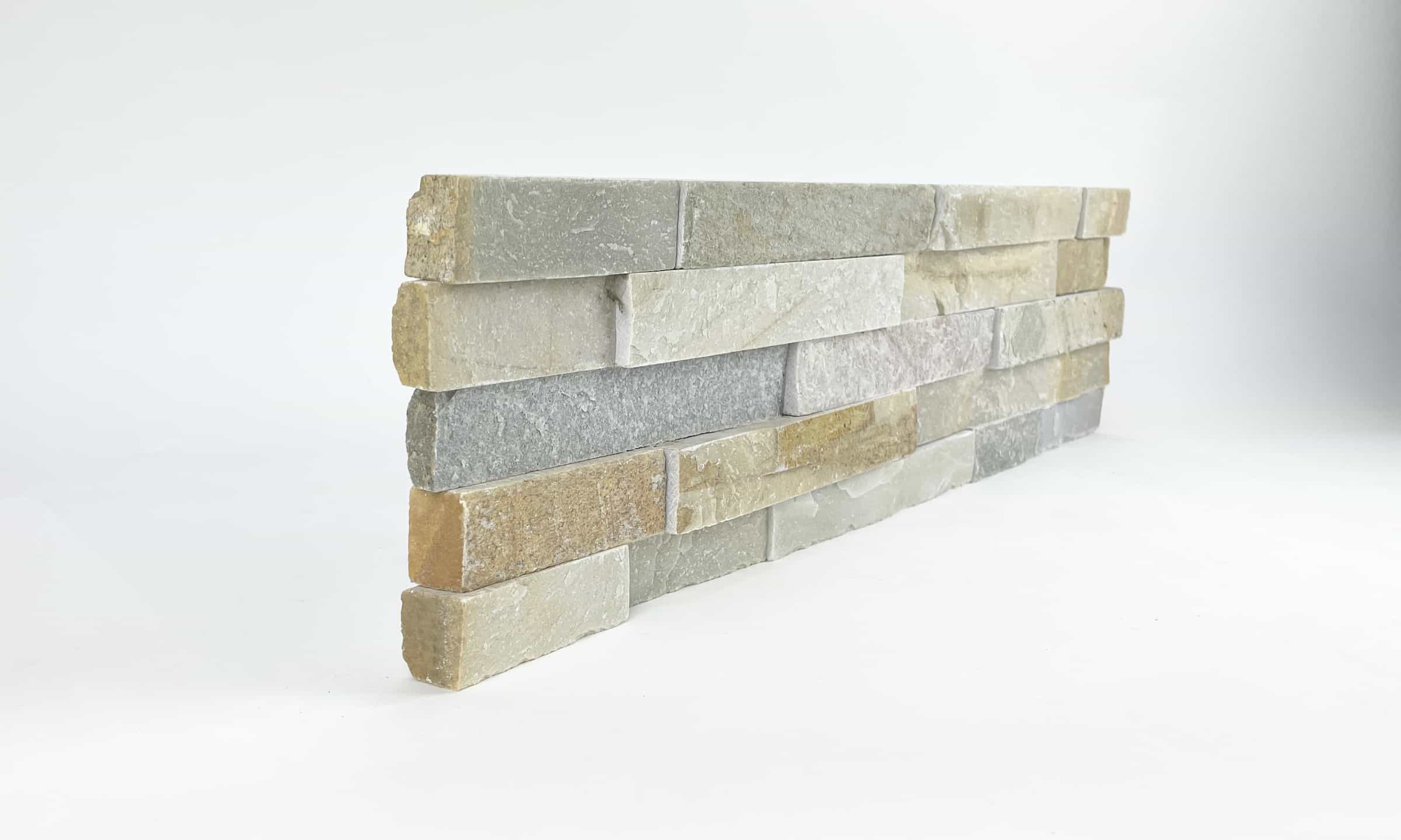 Realstone Sierra Shadow natural stone veneer panel with finished end used for fireplaces and stone exterior
