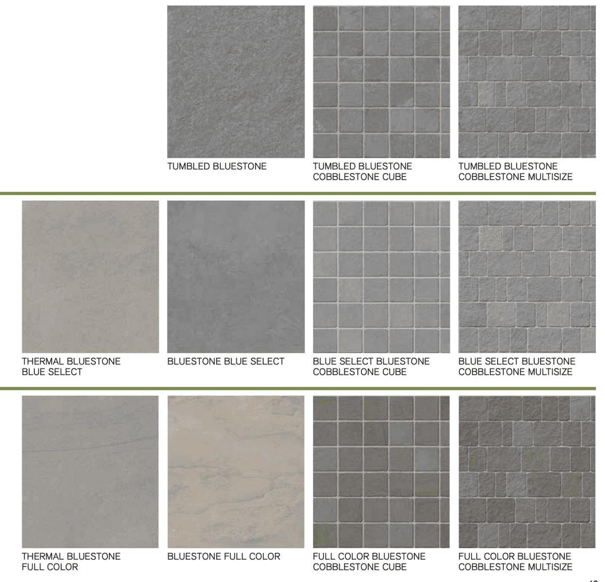 a variety of outdoor porcelain paver swatches in the bluestone collection