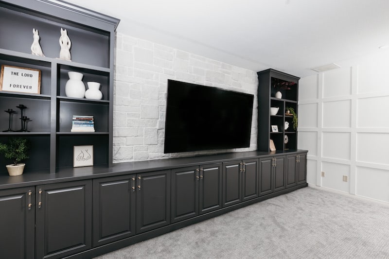 white faux stone in den interior