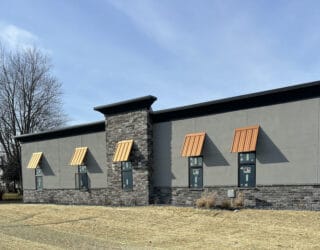 grey faux stone on restaurant exterior