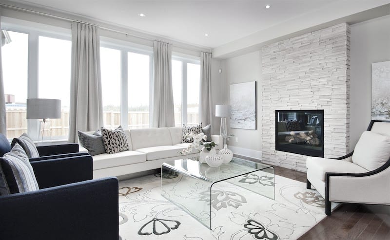 white marble natural stone veneer fireplace image in modern living room
