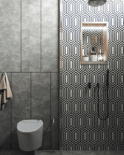 Tiffany Series | Elongated Hexagon Cement Tile in shower
