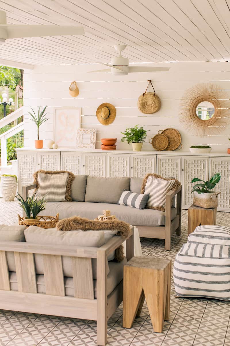 covered patio outdoor living cement tile floor