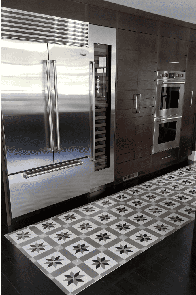 patterned cement tile floor in a n upscale kitchen