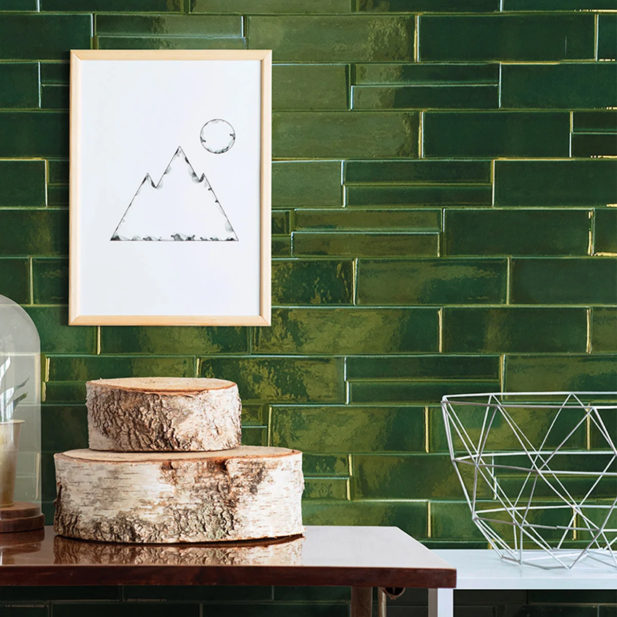 emerald green glossy tile with a relief