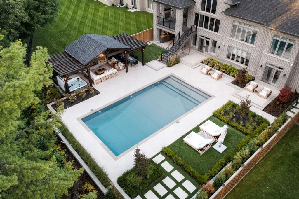 porcelain paver pool deck and landscaping
