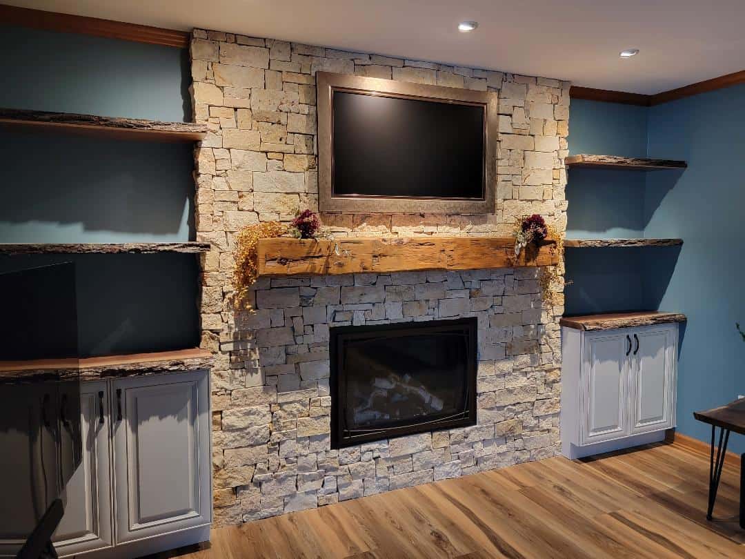 warm toned stone fireplace from Realstone
