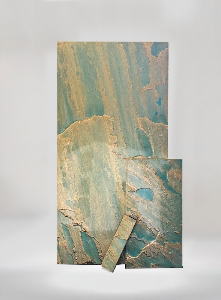 Tempered Pyrite large format tile in three sizes including subway tile