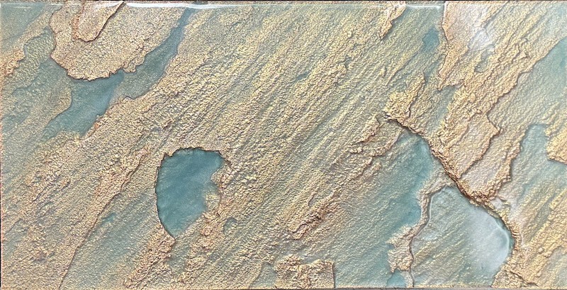Realstone Tempered Azure large format tiles in turquoise and gold