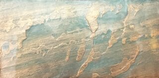 Realstone Tempered Azure extra large format tiles in turquoise and gold