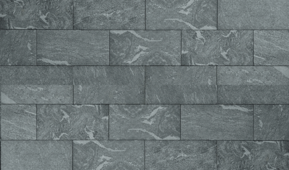 Heavily textured, gray to black outdoor porcelain pavers that have a premium look