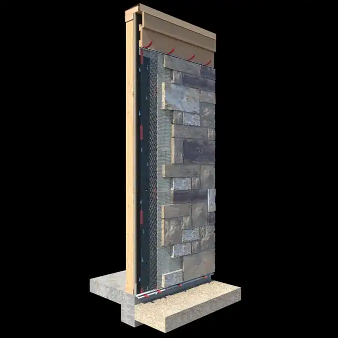 Visualization showing how the veneer vents are implemented on an exterior facing wall