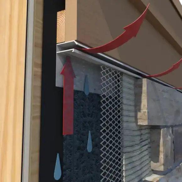 Visualization showing how the top veneer vents are implemented on an exterior facing wall